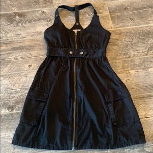 Split Surfer Front Zipper Black Dress